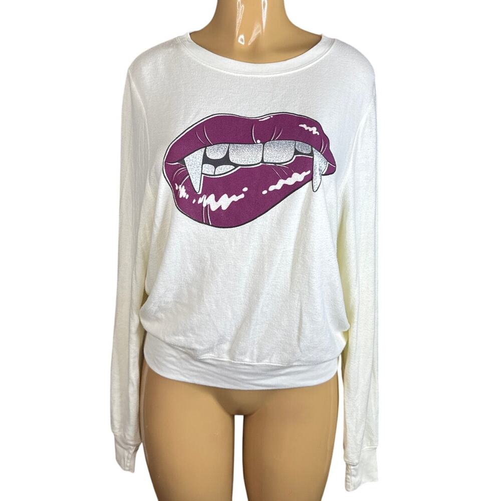 Wildfox Love Bites Baggy Beach Jumper Vampire Lips Sweatshirt Top Size Small NWT